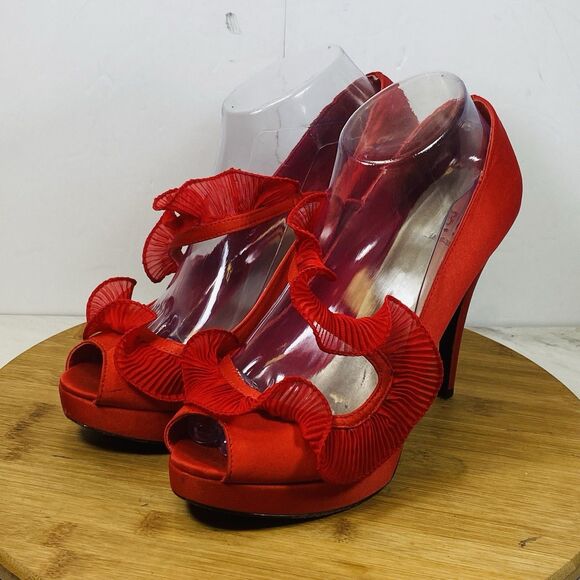 Baker's Shoes - Bakers Red Stilettos Peep Toe Size 8.5M